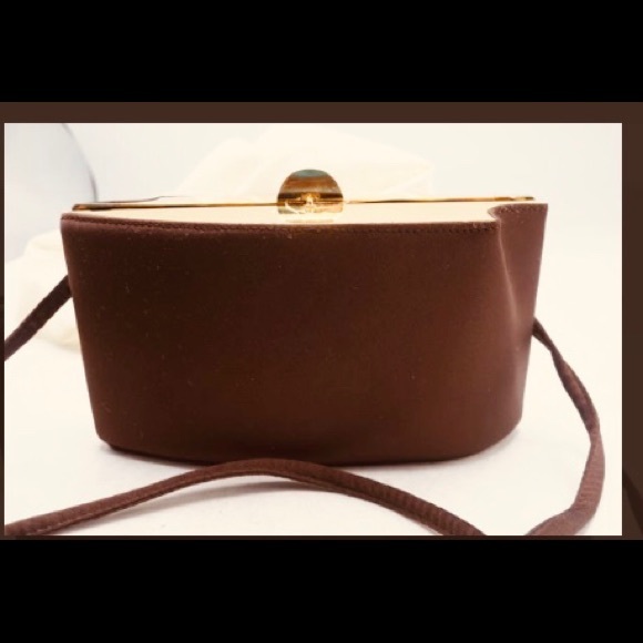 RODO BROWN SATIN & GOLD EVENING BAG - Picture 7 of 8